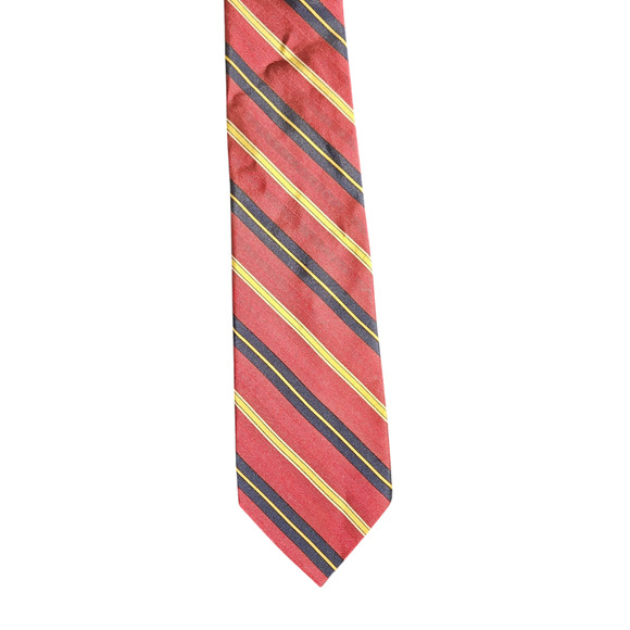 Lauren Ralph Lauren Red Yellow Navy Striped Silk Tie 3.5" Classic Necktie - Picture 2 of 4